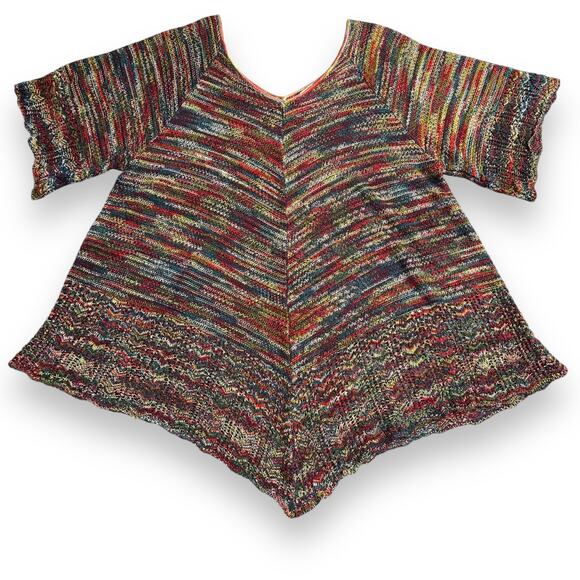 Womens Colorful Knit Sweater Pullover V Neck Lightweight Asymmetrical - Picture 1 of 6